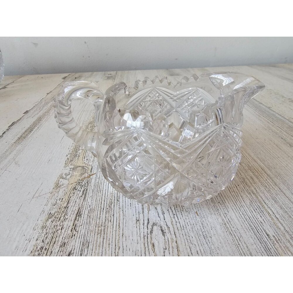 Vintage American brilliant glass‎ cut creamer mini pitcher